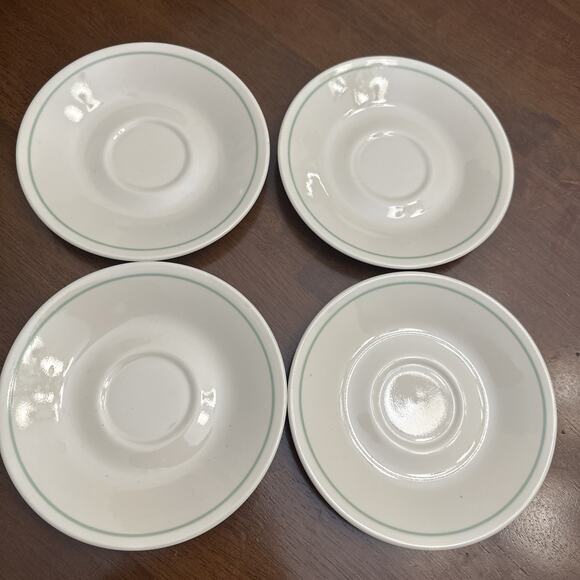 Vintage Corelle Calico Rose Saucers WHITE with Green Ring 6 1/8” Set Of 4 - Picture 1 of 9